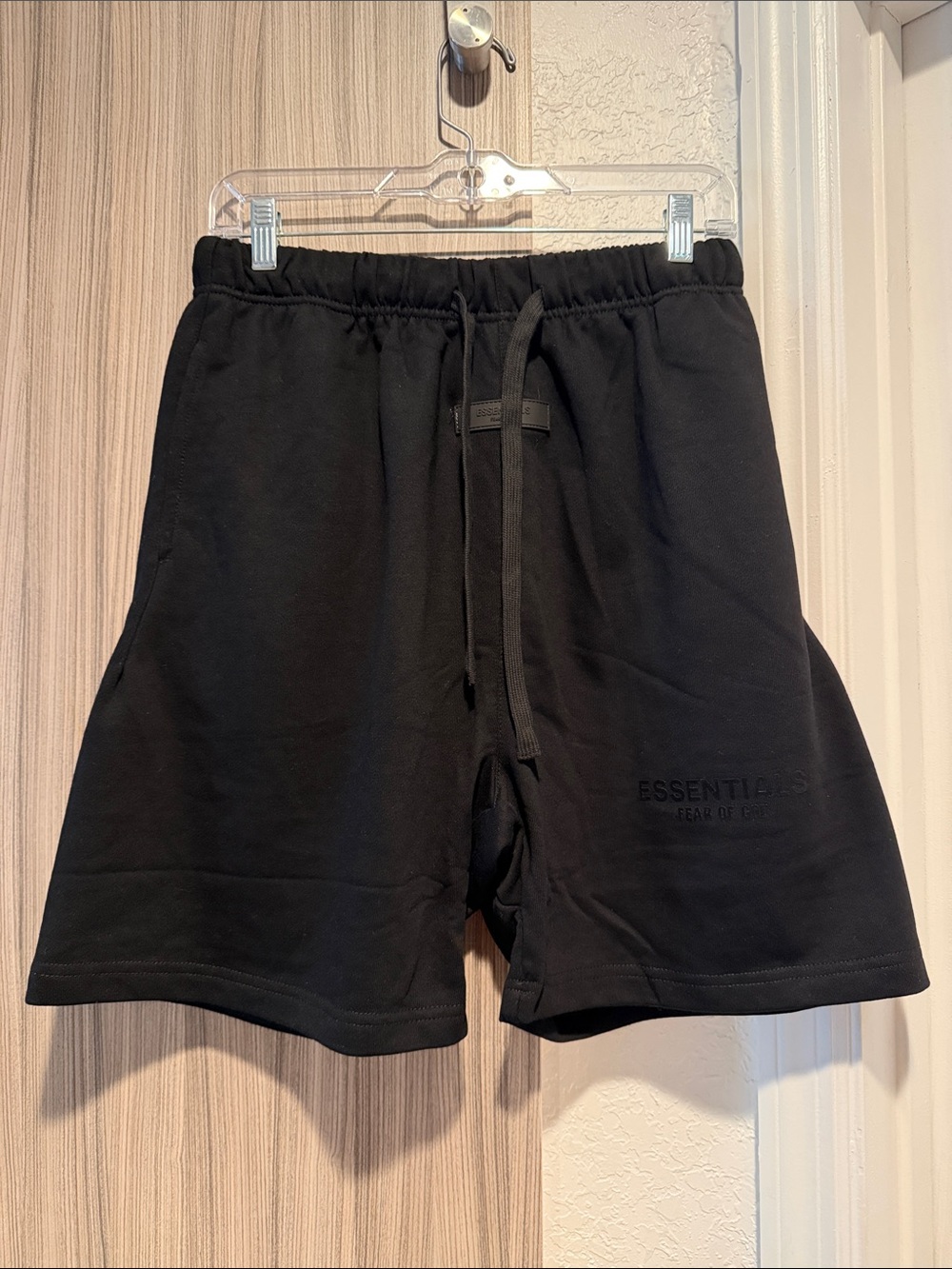 Essentials Black Fleece Drawstring Shorts